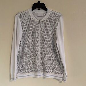 Alfred Dunner White Cardigan with Circular Gray Design